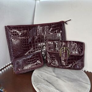 3 Piece Croc Embossed Handbag Set Womens Crossbody Purse Wallet Clutch Vinyl